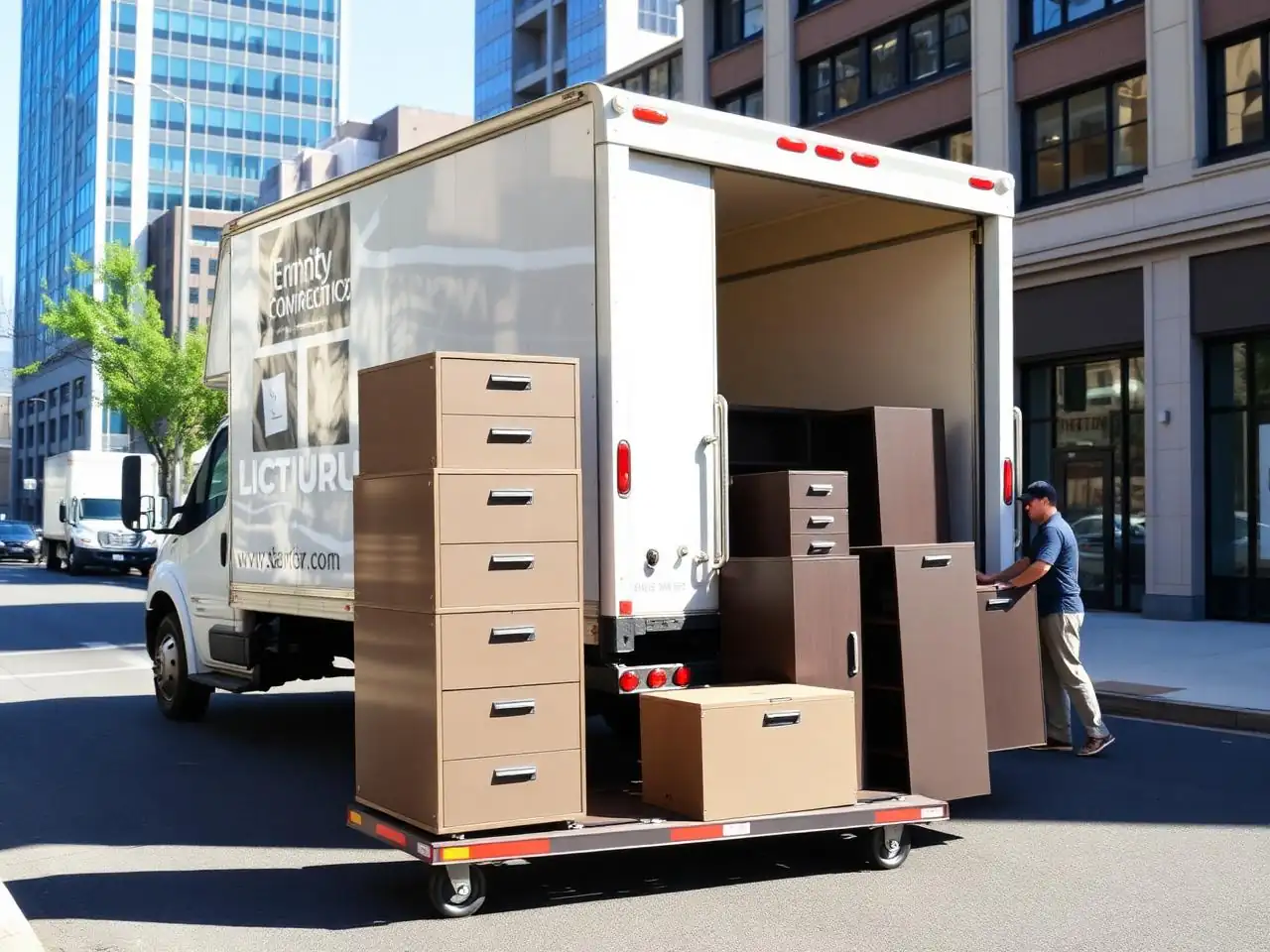 Fairfield County commercial movers loading office equipment and filing cabinets in Connecticut