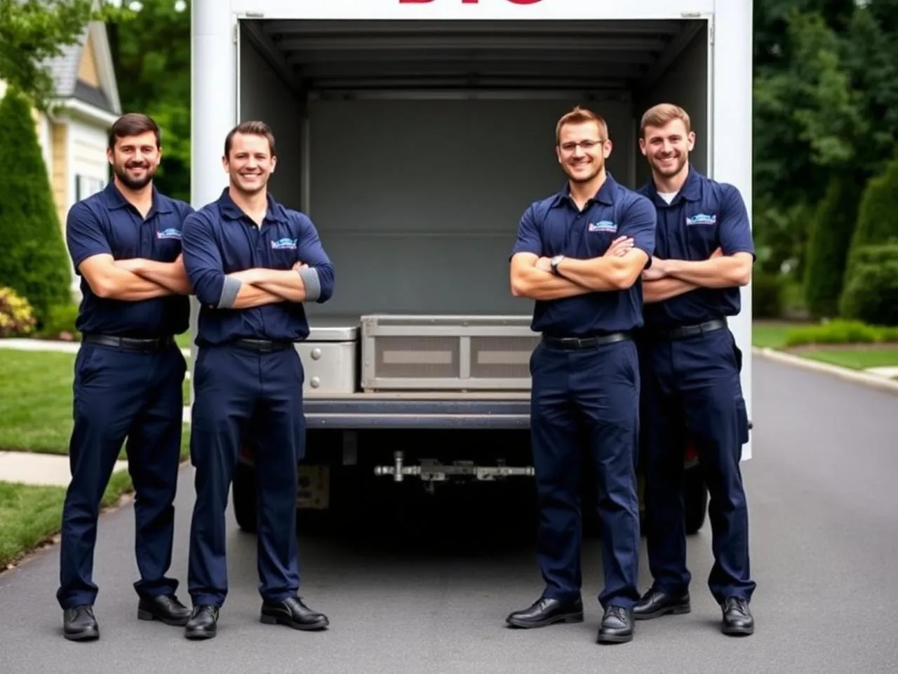 The Fairfield County Movers crew standing together in front of a moving truck in Connecticut
